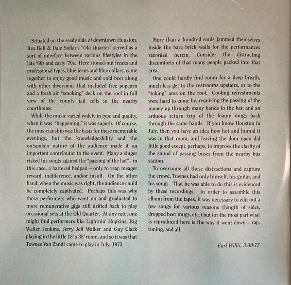 Townes Van Zandt - Live At The Old Quarter, Houston, Texas