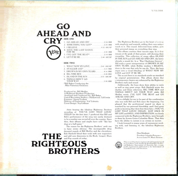 The Righteous Brothers - Go Ahead And Cry