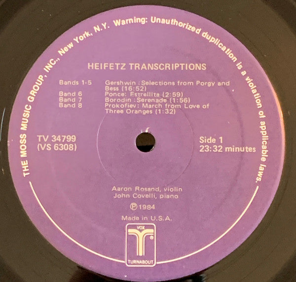 Aaron Rosand - Heifetz Transcriptions