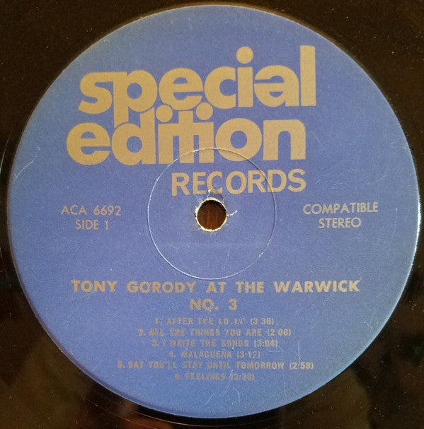 Tony Gorody Sings And Plays The Warwick Favorites Volume III
