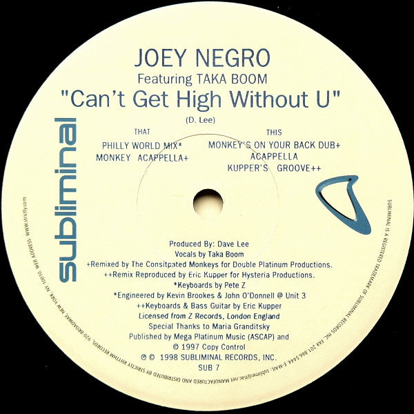 Joey Negro Featuring Taka Boom - Can't Get High Without U