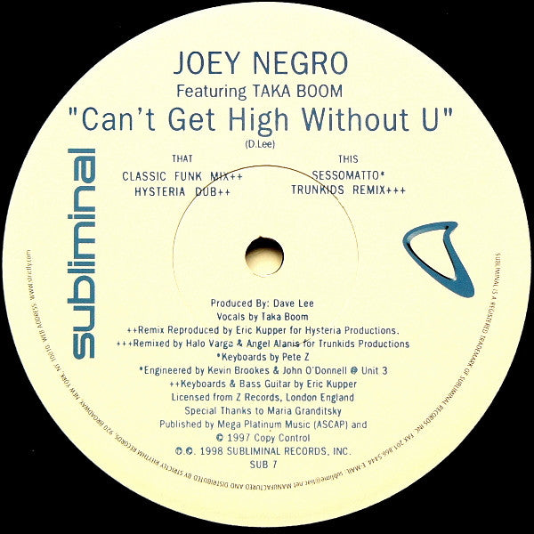 Joey Negro Featuring Taka Boom - Can't Get High Without U