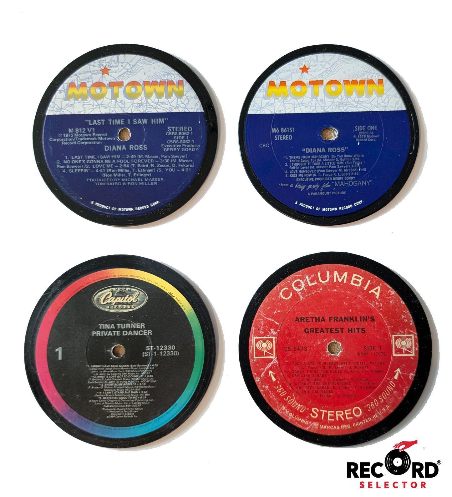Vinyl Coaster 4-Pack: Aretha Franklin, Diana Ross, Tina Turner, Diana Ross