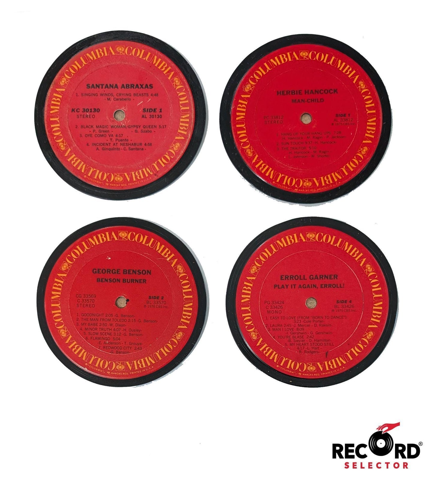 Vinyl Coaster 4-Pack COLUMBIA Set - Herbie Hancock, Santana, George Benson, Erroll Garner