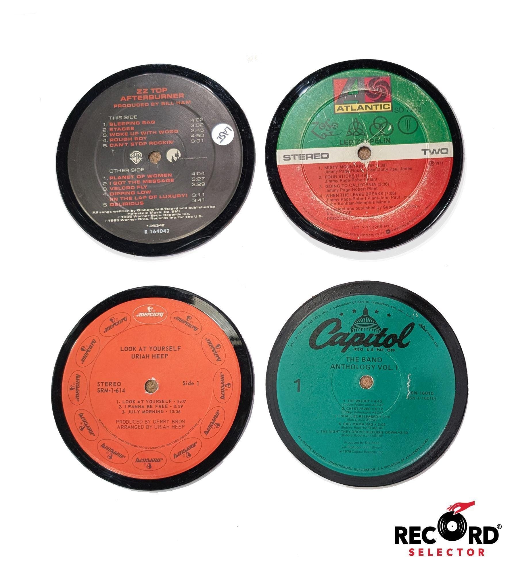 Vinyl Coaster 4-Pack: Led Zeppelin, ZZ Top, The Band, Uriah Heep