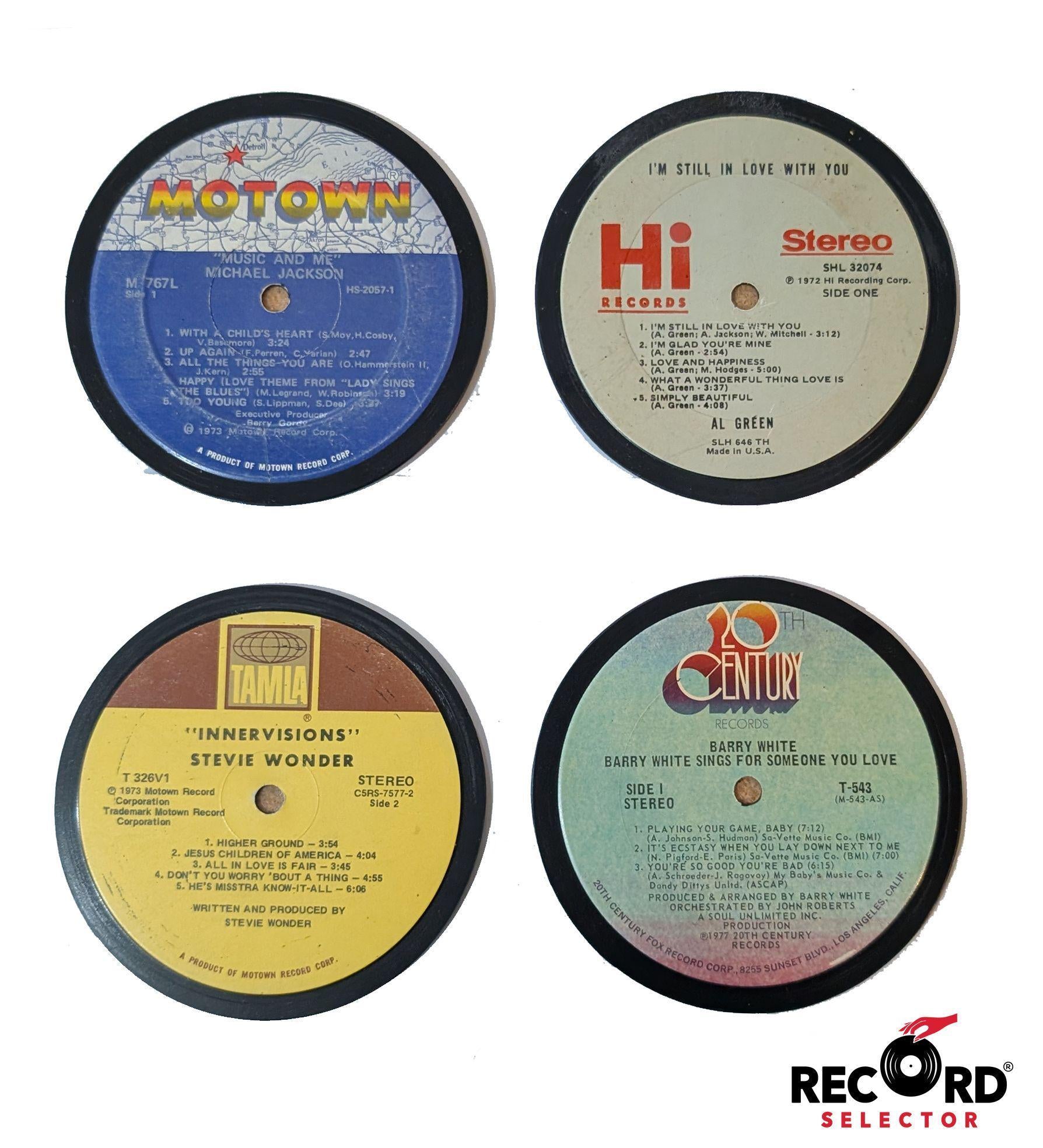 Vinyl Coaster 4-Pack: Michael Jackson, Stevie Wonder, Al Green, Barry White