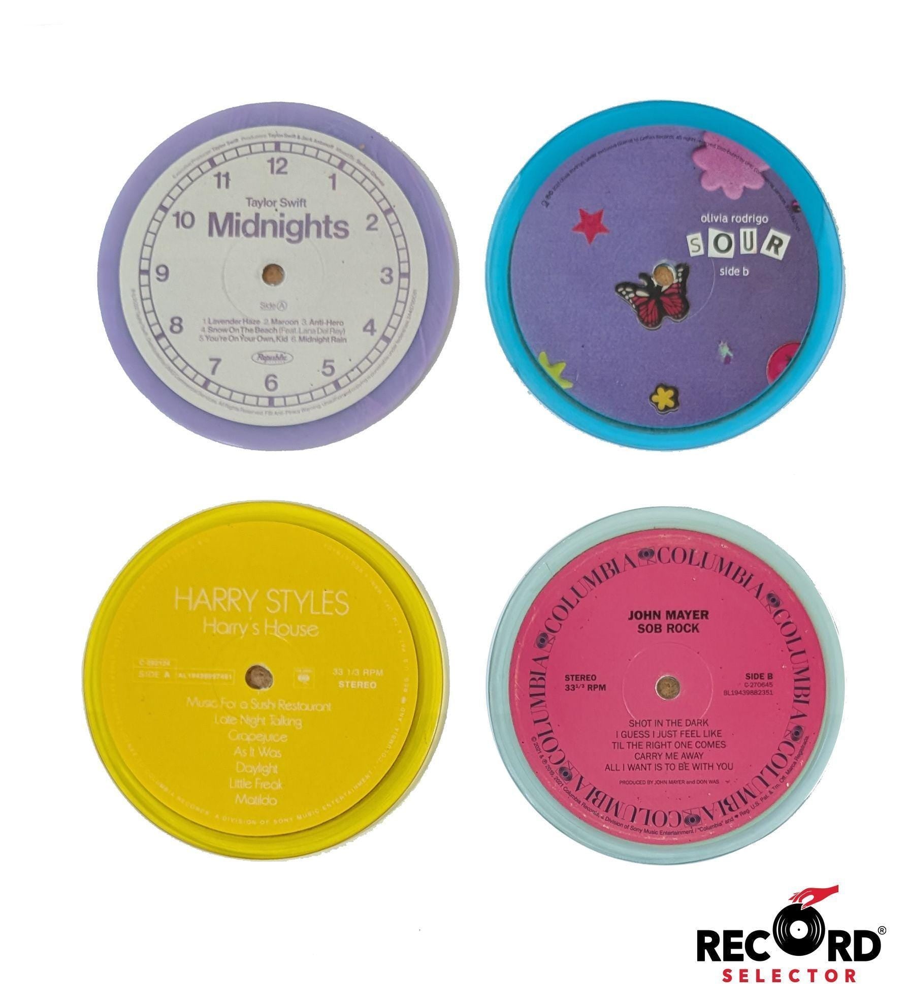 Vinyl Coaster 4-Pack: Taylor Swift, Olivia Rodrigo, Harry Styles, John Mayer