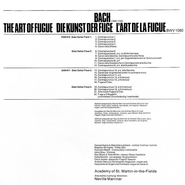 Johann Sebastian Bach – Academy Of St. Martin-in-the-Fields, The, Sir Neville Marriner - Die Kunst Der Fuge