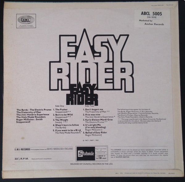 Various - Easy Rider (Songs As Performed In The Motion Picture)