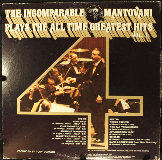 The Incomparable Mantovani Plays The All Time Greatest Hits, Vol. 1