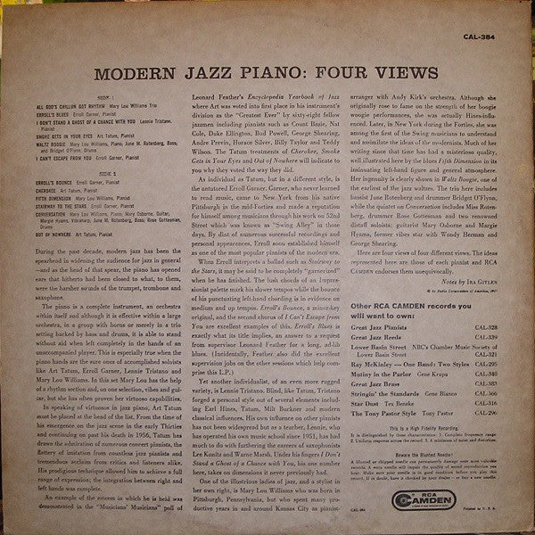 Mary Lou Williams / Art Tatum / Erroll Garner / Lennie Tristano - Modern Jazz Piano: Four Views