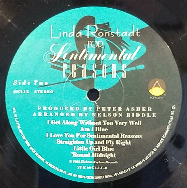Linda Ronstadt With Nelson Riddle And His Orchestra - For Sentimental Reasons