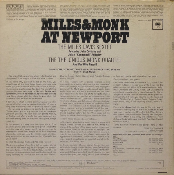 Miles Davis Sextet, The & Thelonious Monk Quartet, The - Miles & Monk At Newport
