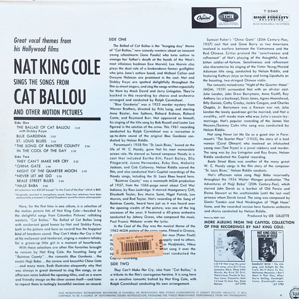 Nat King Cole Sings His Songs From Cat Ballou And Other Motion Pictures