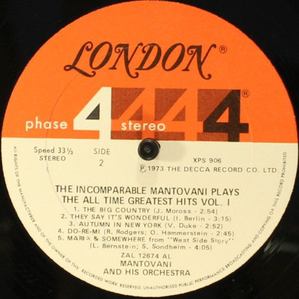 The Incomparable Mantovani Plays The All Time Greatest Hits, Vol. 1