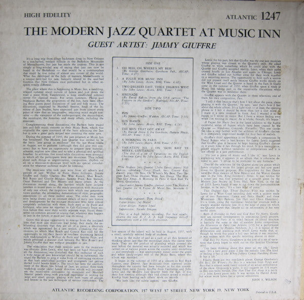 Modern Jazz Quartet, The Guest Artist: Jimmy Giuffre - The Modern Jazz Quartet At Music Inn