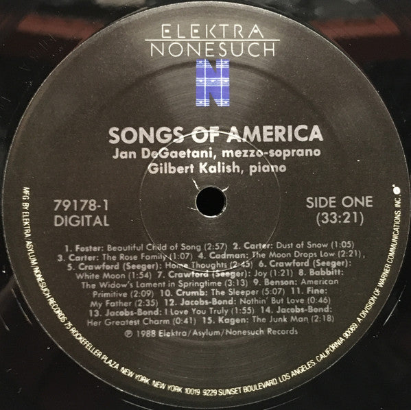 Jan DeGaetani ; Gilbert Kalish - Songs Of America: On Home, Love, Nature, And Death