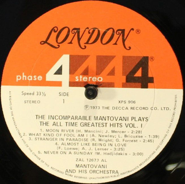 The Incomparable Mantovani Plays The All Time Greatest Hits, Vol. 1