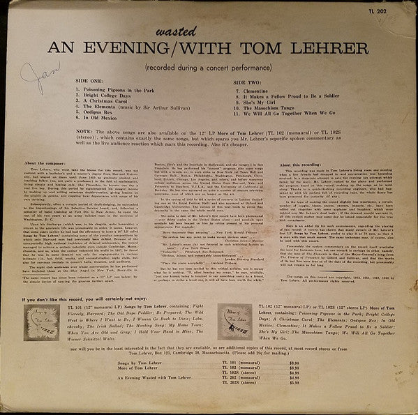 An Evening Wasted With Tom Lehrer